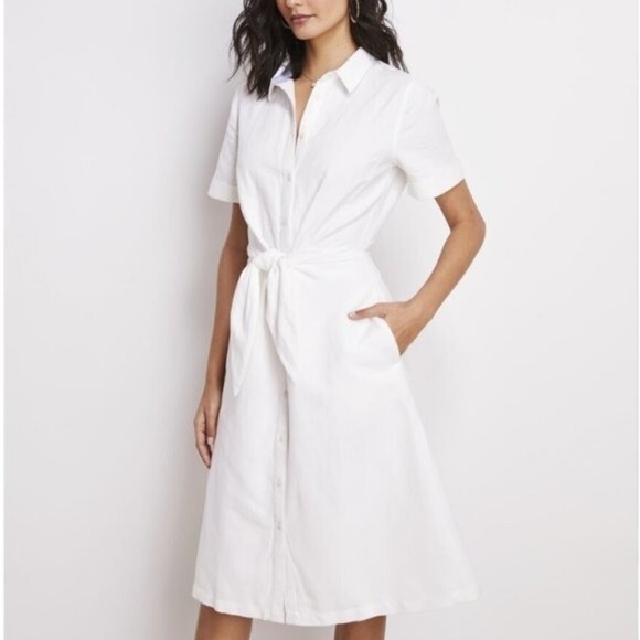 Vineyard Vines White Tie-Front Short Sleeve Linen Button Down Dress - Picture 9 of 9